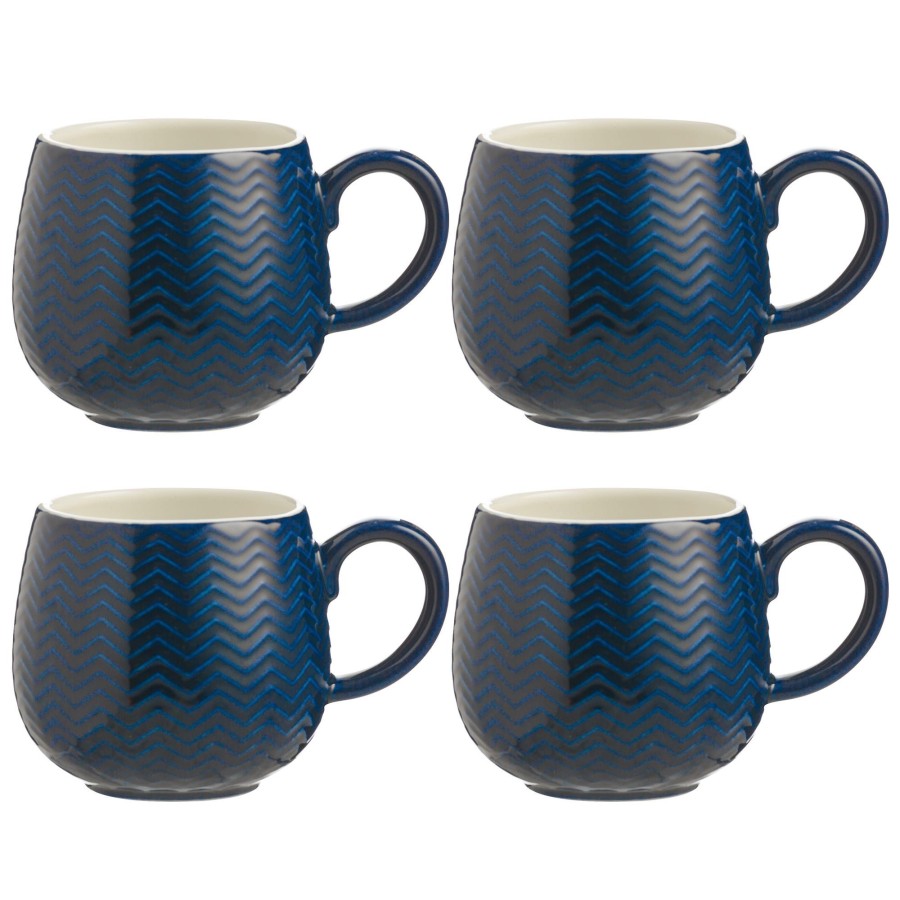 Dinnerware Mason Cash | Embossed Chevron Set Of 4 Navy Mugs 350Ml