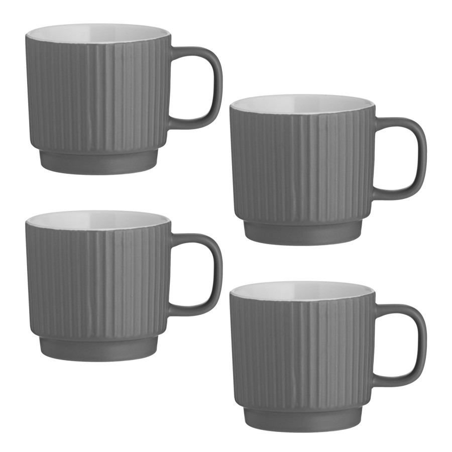 Dinnerware Mason Cash | Embossed Line Set Of 4 Grey Mugs 355Ml