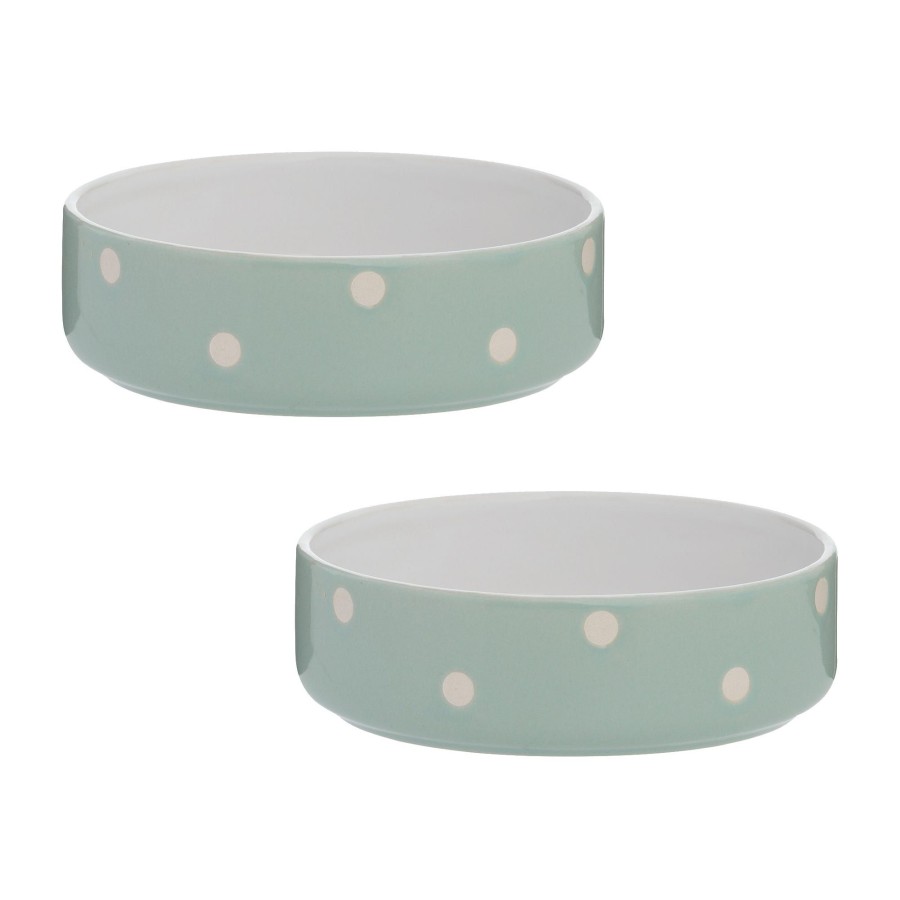 Petware Mason Cash | Polka Dot Sage Set Of 2 Pet Bowls 13Cm