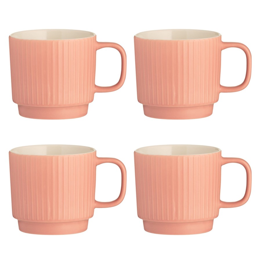 Dinnerware Mason Cash | Embossed Line Set Of 4 Coral Mugs 355Ml