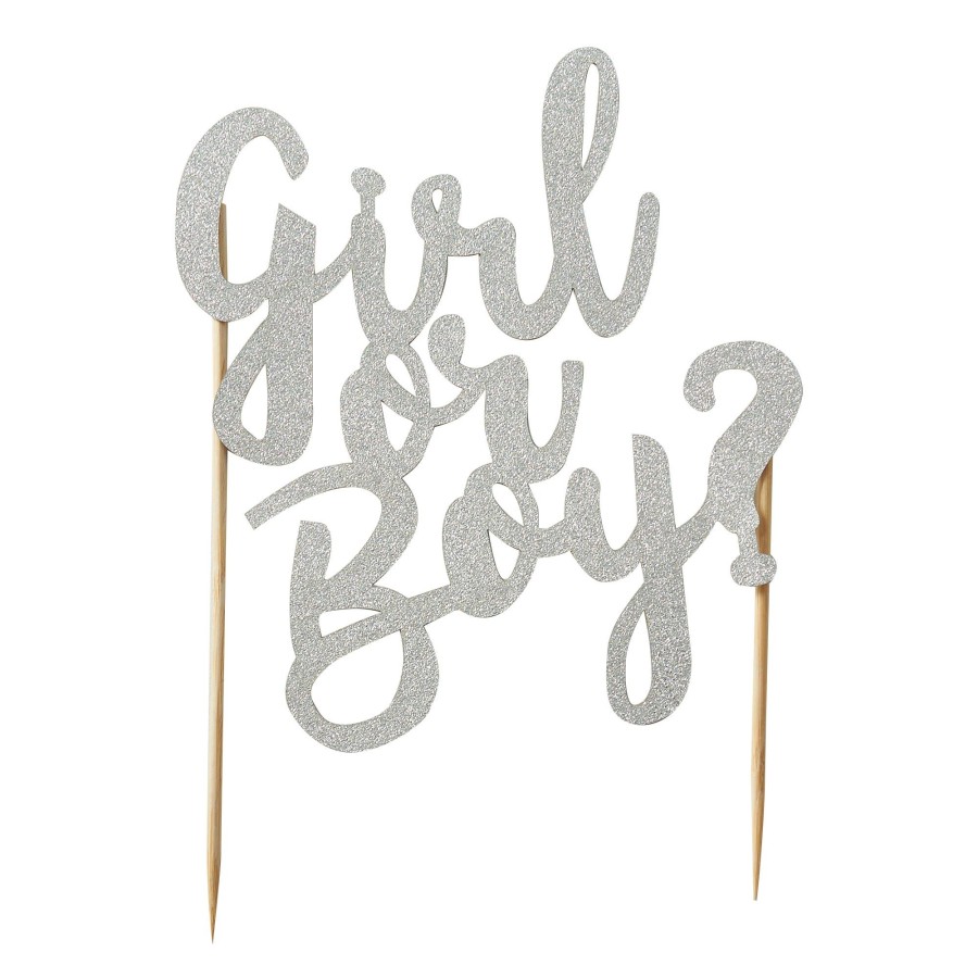 Cake Decorating Mason Cash | Girl Or Boy Silver Glitter Topper