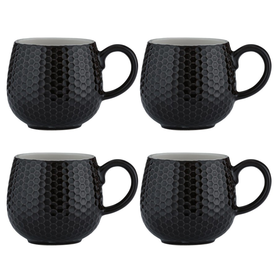 Dinnerware Mason Cash | Embossed Honeycomb Set Of 4 Black Mugs 350Ml