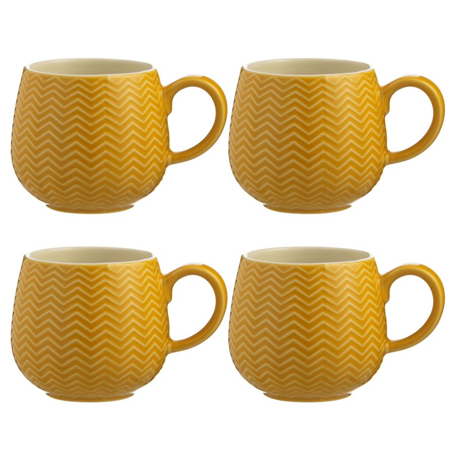 Dinnerware Mason Cash | Embossed Chevron Set Of 4 Ochre Mugs