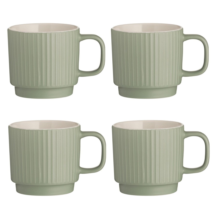 Dinnerware Mason Cash | Embossed Line Set Of 4 Green Mugs 355Ml