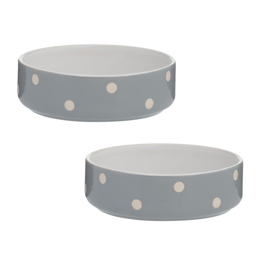 Petware Mason Cash | Polka Dot Grey Set Of 2 Pet Bowls 13Cm