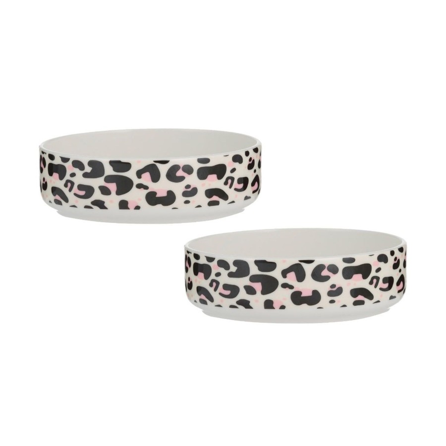 Petware Mason Cash | Leopard Print Set Of 2 Cat Bowls 13X4Cm