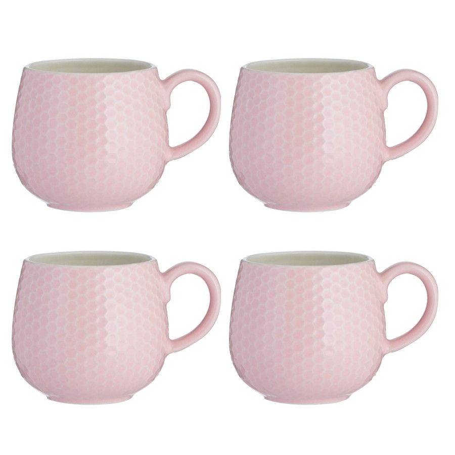 Dinnerware Mason Cash | Embossed Honeycomb Set Of 4 Pink Mugs 350Ml